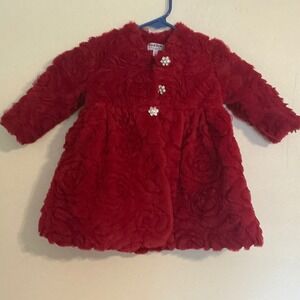 New Blueberry Boulevard Red Rose Faux Fur Coat 18 Months
